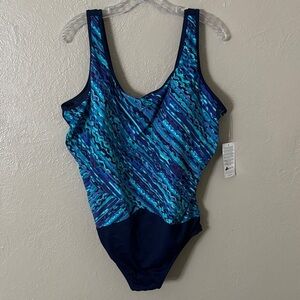 Lands End Plus Size Women’s One Piece Swimsuit, 24W Blue